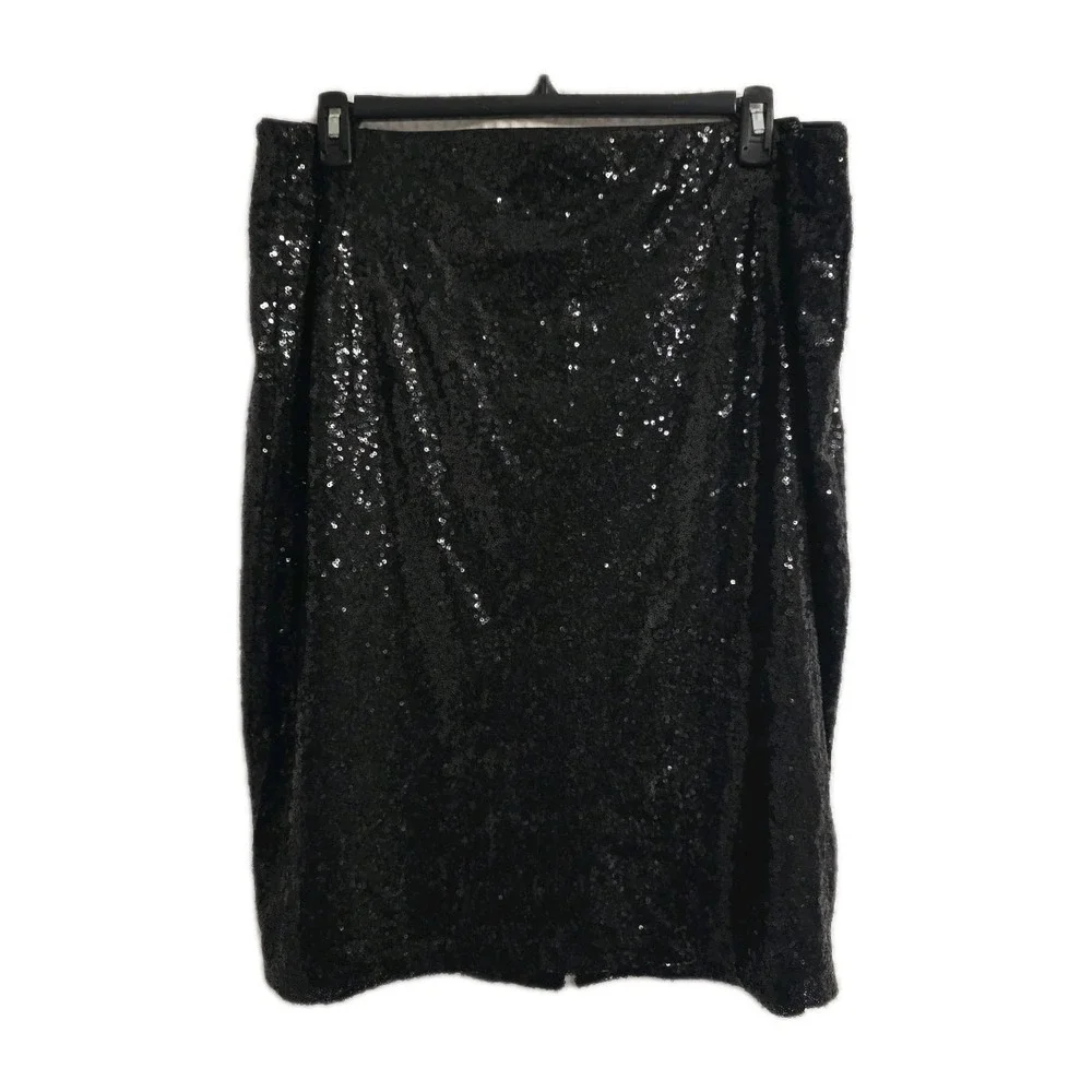 NEW Lane Bryant Black Lined Sequin Midi Skirt‎ Straight Size 22 Elastic Waist
